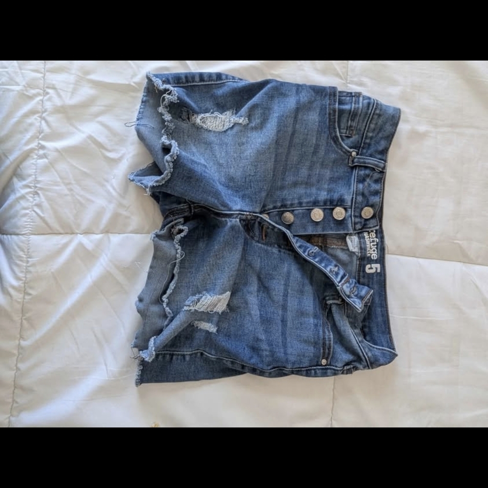 Distressed Denim Shorts with Button Detail